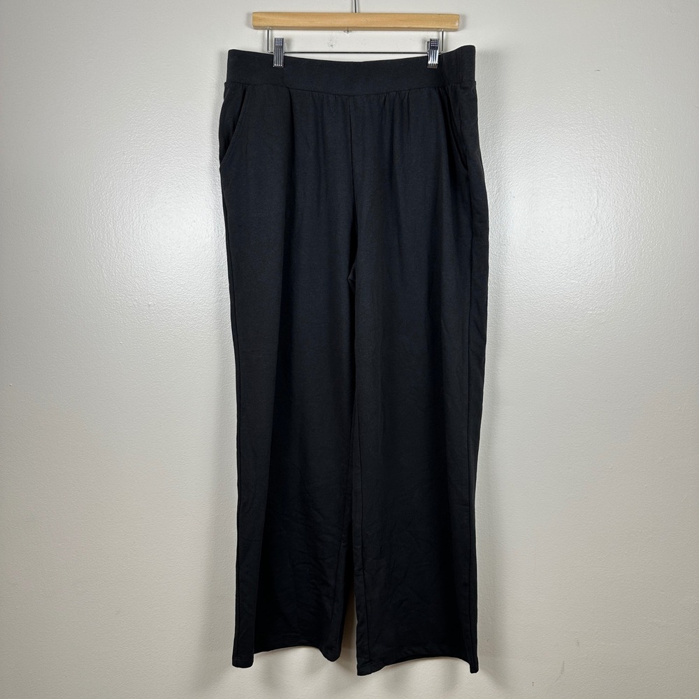 Christopher & Banks Womens XL Wide Leg Knit Pants Black High Rise Stretch Pocket